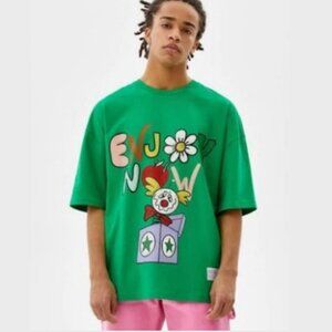 Bershka Men's Oversized Printed Short Sleeve Shirt - L